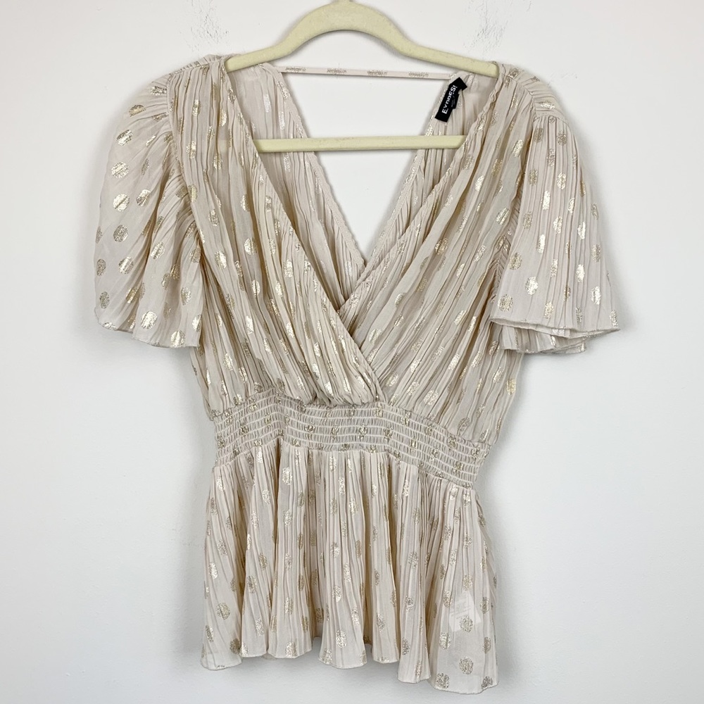 Express Flutter Sleeve Metallic Dot Print Top